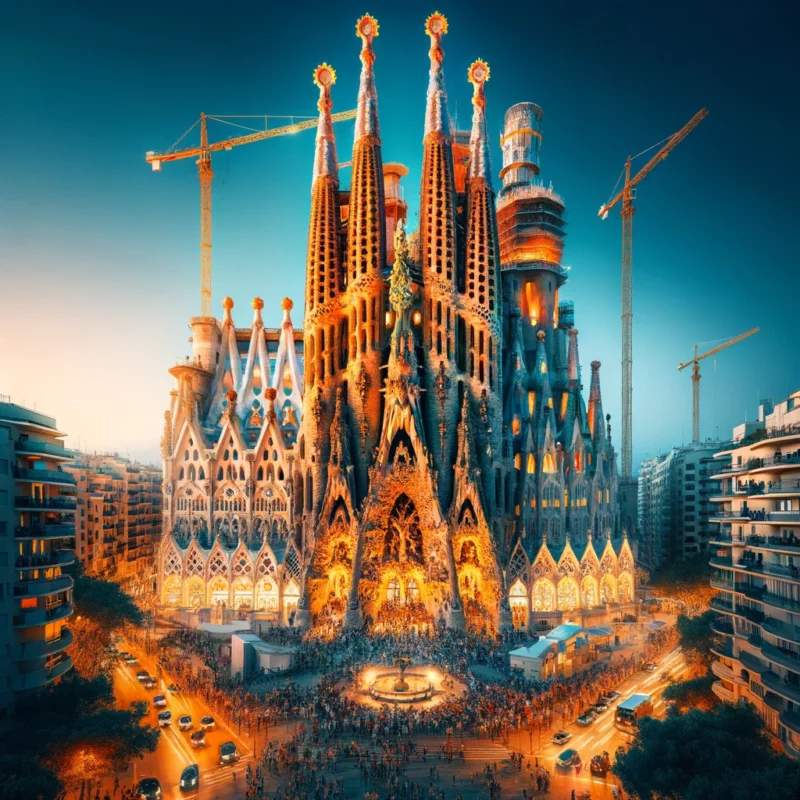 Dall·e 2024 05 16 16.15.15 A Stunning Image Of The Sagrada Familia In Barcelona, Illuminated And Capturing The Intricate Details Of Its Architecture. The Sky Is Clear, Highlight