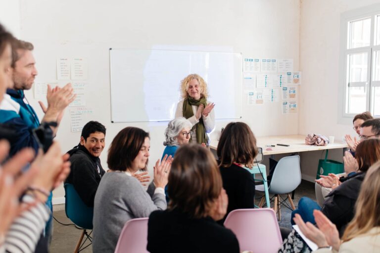 Corporate team participating in a FUNDAE subsidized language course in Barcelona